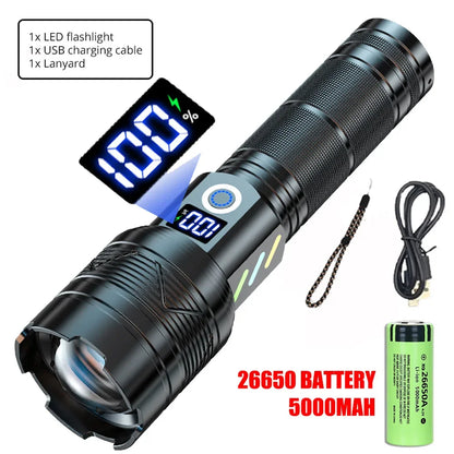 Super Long Range Tactical Flashlight High Power LED Torch USB Rechargeable Strong Light Lamp Outdoor Portable Lantern Waterproof