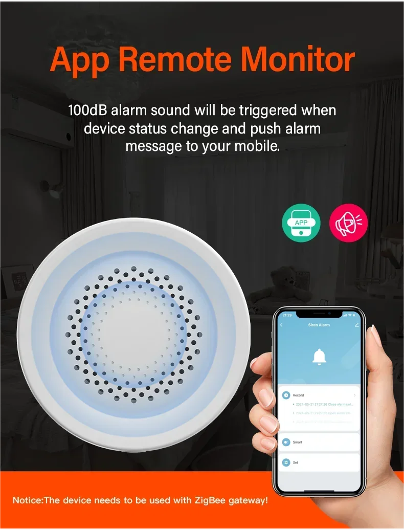 Tuya Zigbee WiFi Siren Alarm For Smart Home Security 100db Speaker Works With Alexa Yandex Alice Require Tuya Zigbee Hub.
