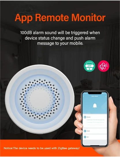 Tuya Zigbee WiFi Siren Alarm For Smart Home Security 100db Speaker Works With Alexa Yandex Alice Require Tuya Zigbee Hub.