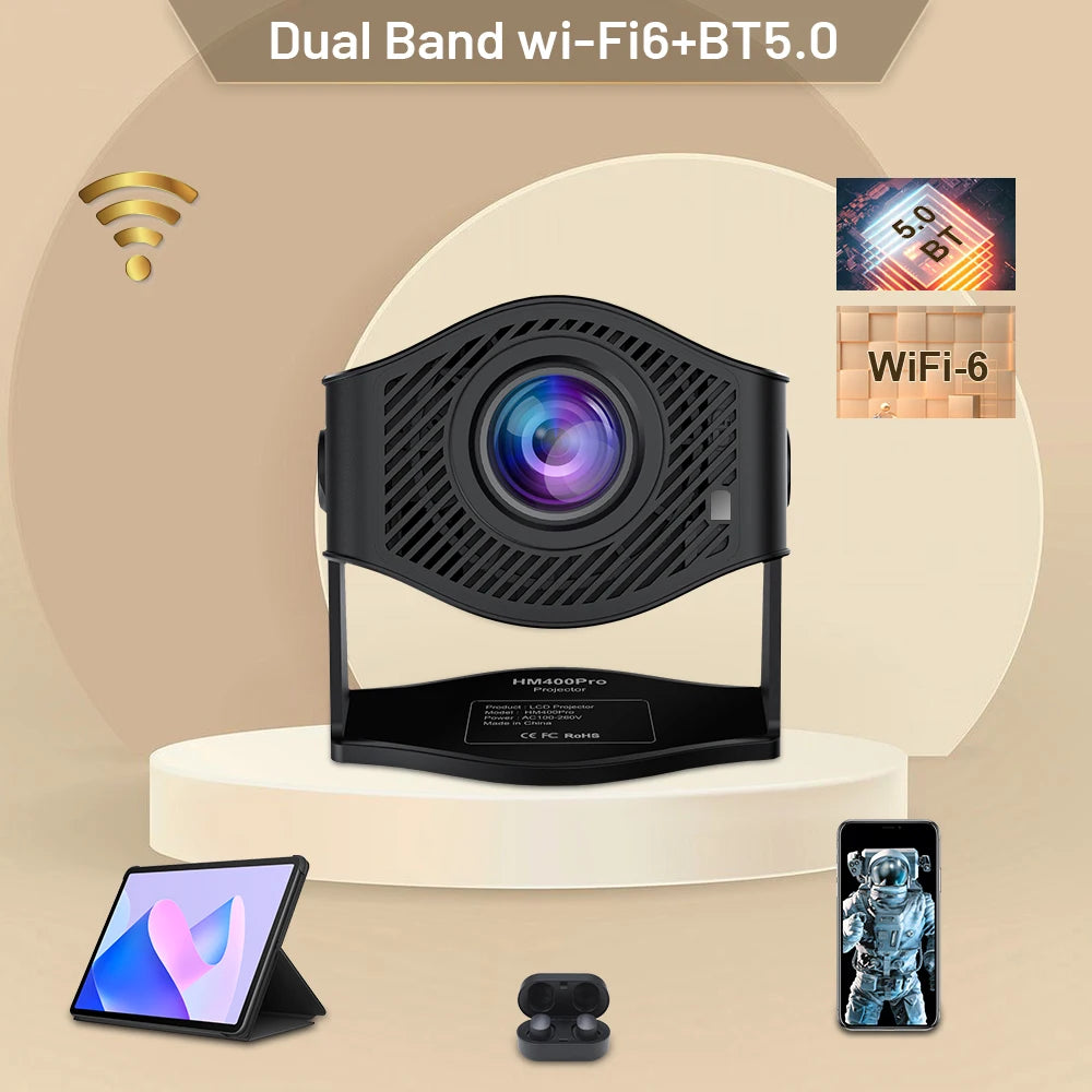 Android11 4K Projector 720P 200ANSI Dual Wifi6 BT5.0 HDMI2.0 4Point Keystone Correction Portable Home Theater Projector Upgraded