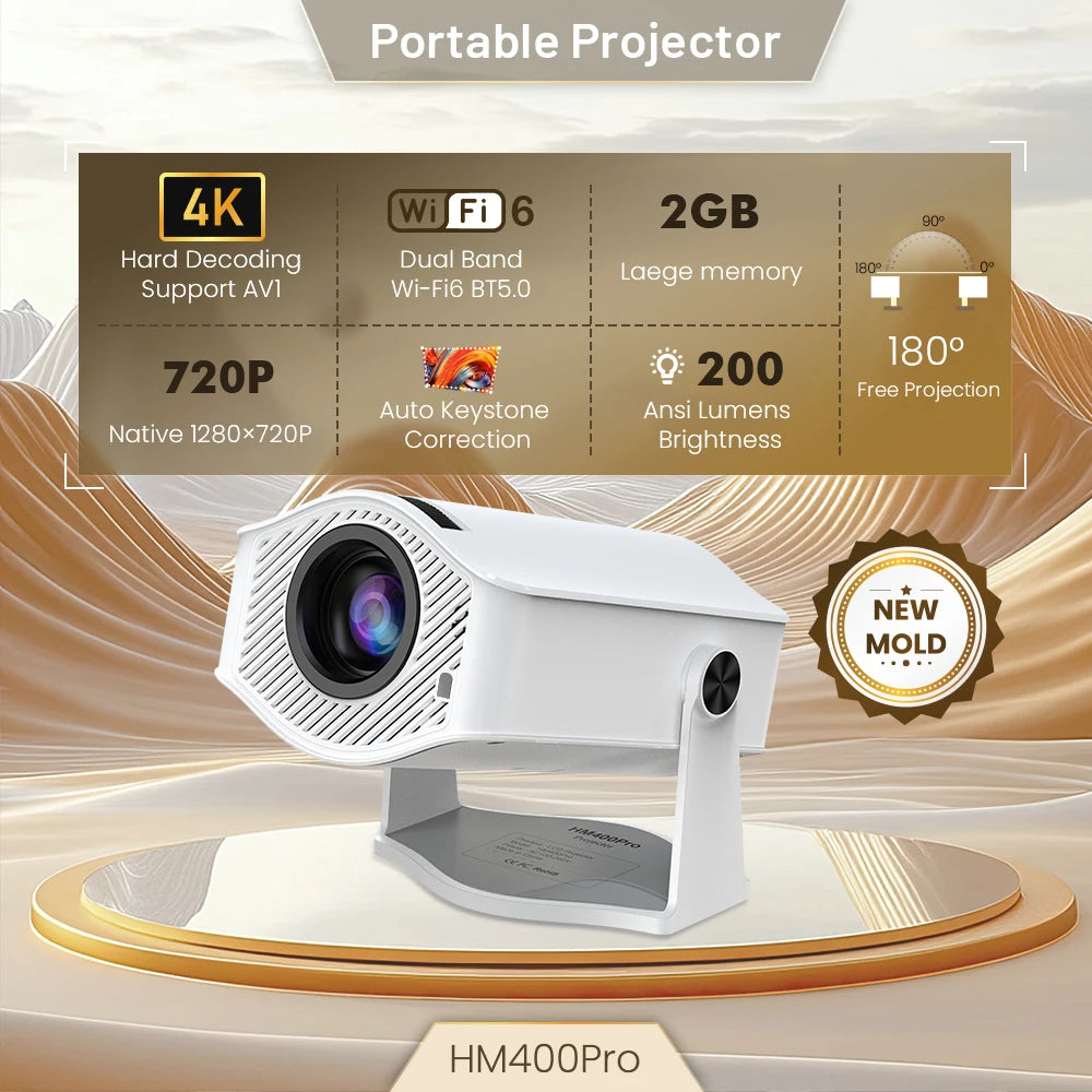 Android11 4K Projector 720P 200ANSI Dual Wifi6 BT5.0 HDMI2.0 4Point Keystone Correction Portable Home Theater Projector Upgraded