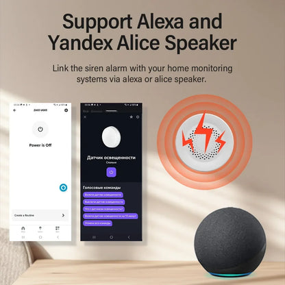 Tuya Zigbee WiFi Siren Alarm For Smart Home Security 100db Speaker Works With Alexa Yandex Alice Require Tuya Zigbee Hub.