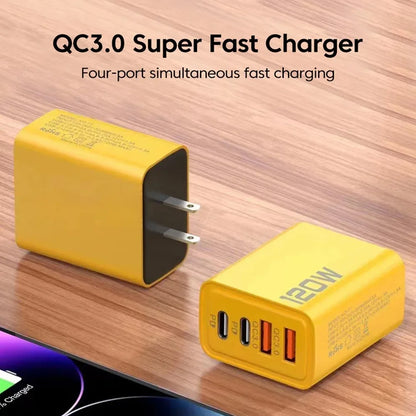 4 Ports USB Charger Total 120W PD Type C Fast Charging Phone Charger Adapter For iPhone Samsung Xiaomi Quick Charge Wall Charger