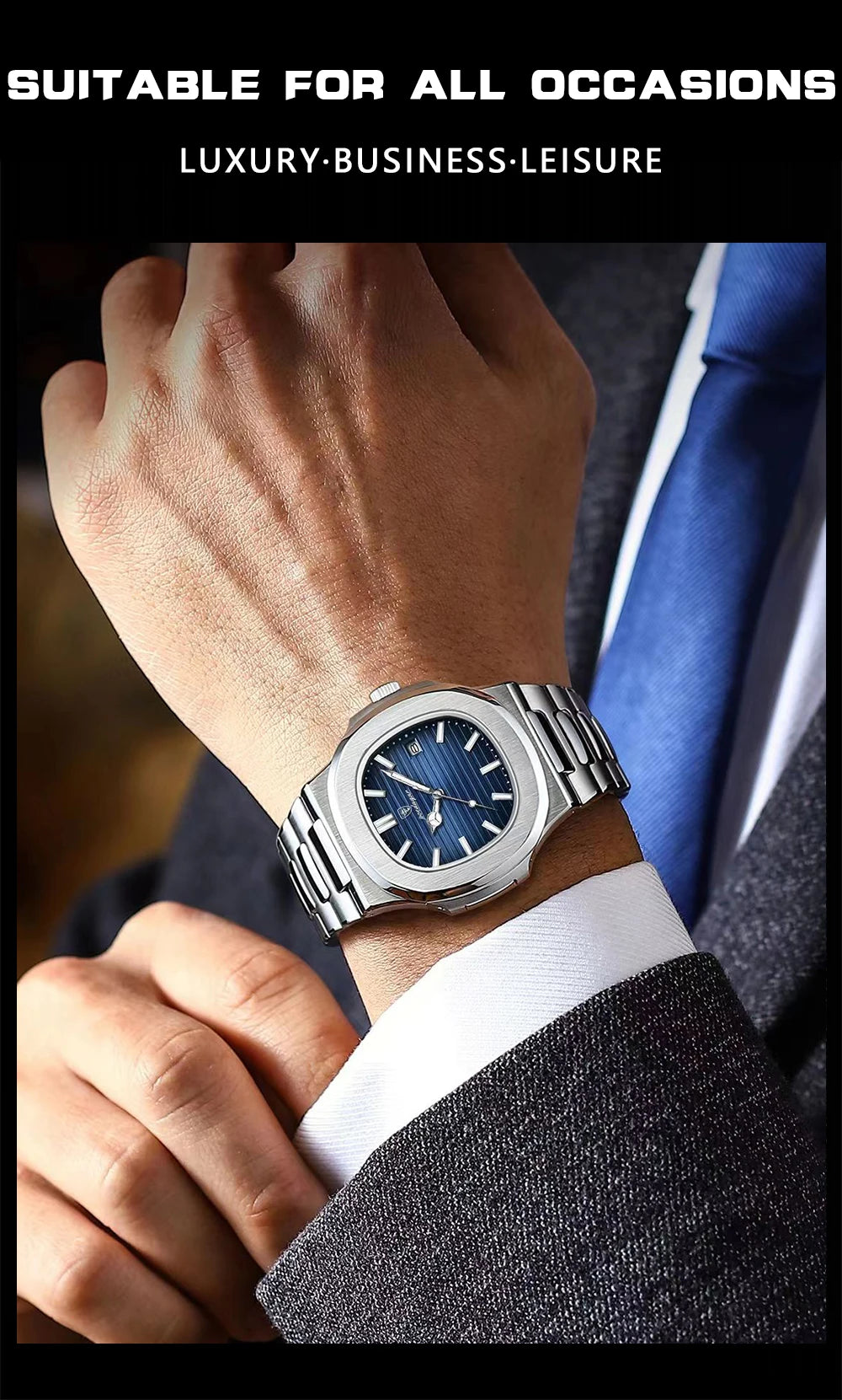 2023 New POEDAGAR Luxury Watch Business Waterproof Male Clock Luminous Date Stainless Steel Square Quartz Men Watch reloj hombre