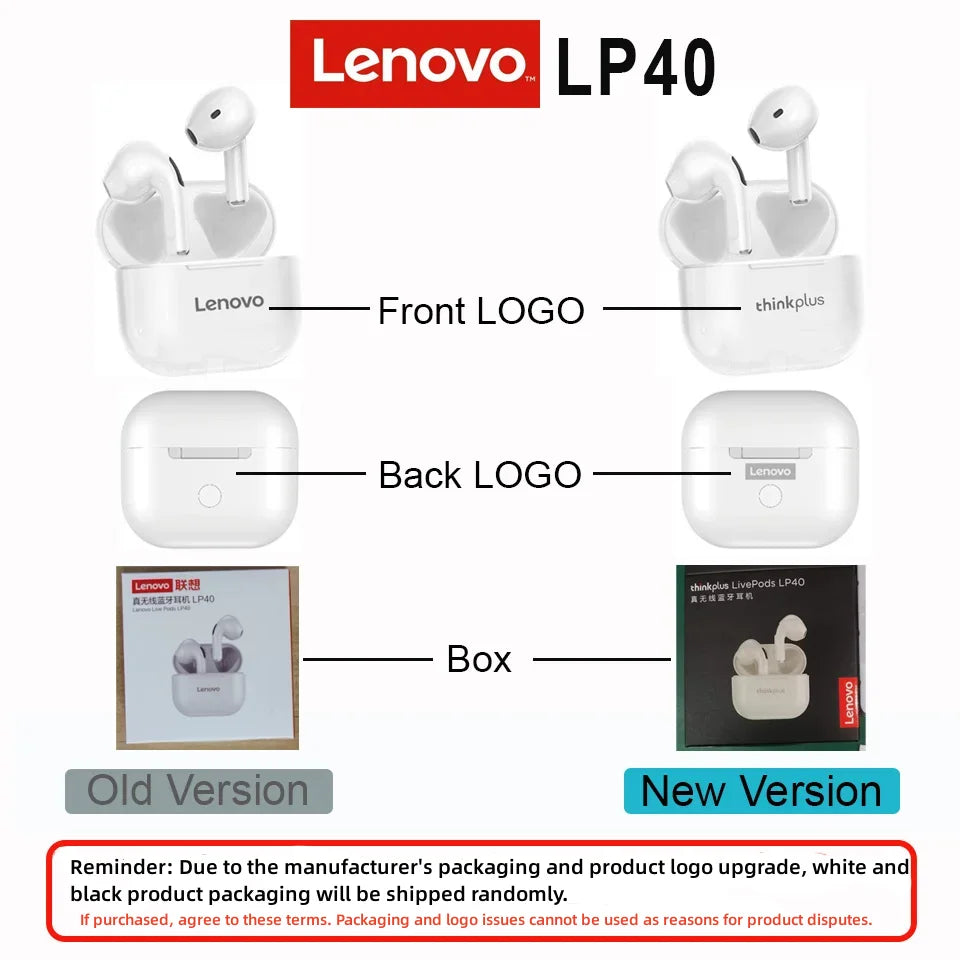 Original Lenovo lp40 Bluetooth Earphone 5.0 Immersive Sound HIFI TWS With Microphone Touch Control For Long Standby Time Motion