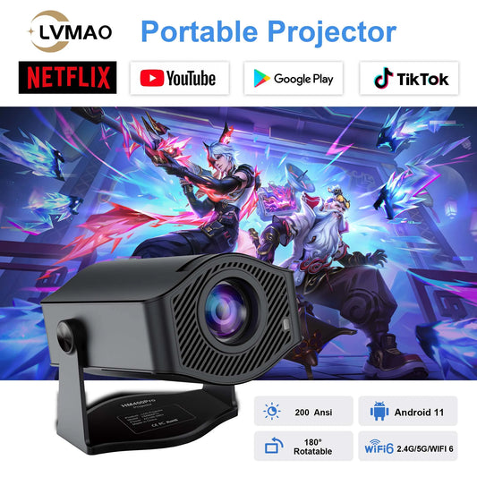 Android11 4K Projector 720P 200ANSI Dual Wifi6 BT5.0 HDMI2.0 4Point Keystone Correction Portable Home Theater Projector Upgraded