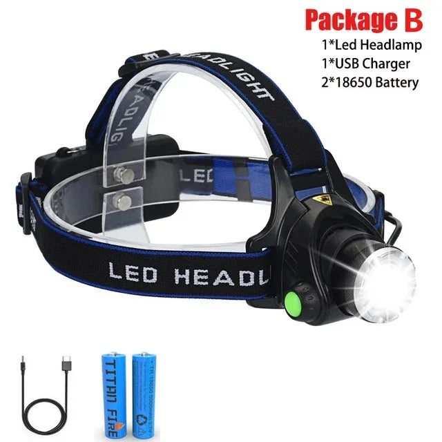 2*18650 USB Rechargeable Headlamp Motion Sensor Led Flashlight Lantern Waterproof Flashlight Fishing Camping Portable Headlight