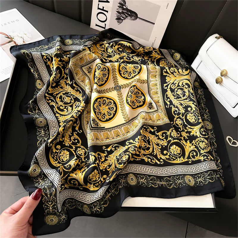 2024 New Fashion 70X70cmPrinted Women's Scarf Pashmina Silk Scarf Square Shawl Decorative Headband Neck Luxury Design Bandana