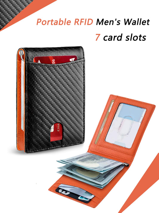 RFID carbon fiber men's wallet multifunctional ultra-thin mini 7-card slot/short card bag large capacity portable men's wallet