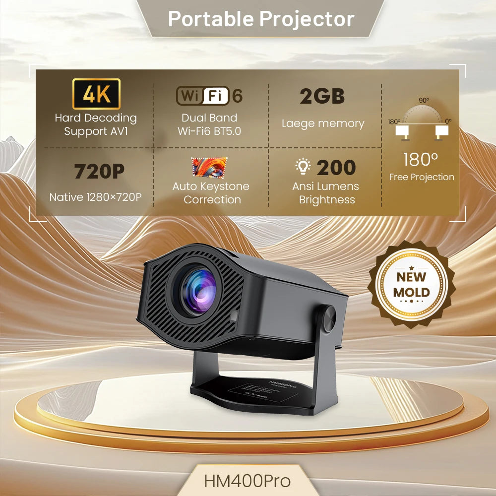 Android11 4K Projector 720P 200ANSI Dual Wifi6 BT5.0 HDMI2.0 4Point Keystone Correction Portable Home Theater Projector Upgraded