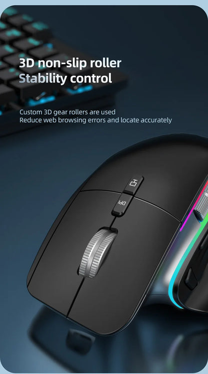 Bluetooth +2.4G Wireless Mouse Rechargeable 12 Colors RGB LED Gaming Mouse Ergonomic Mice for Gamer Computer Laptop iPad