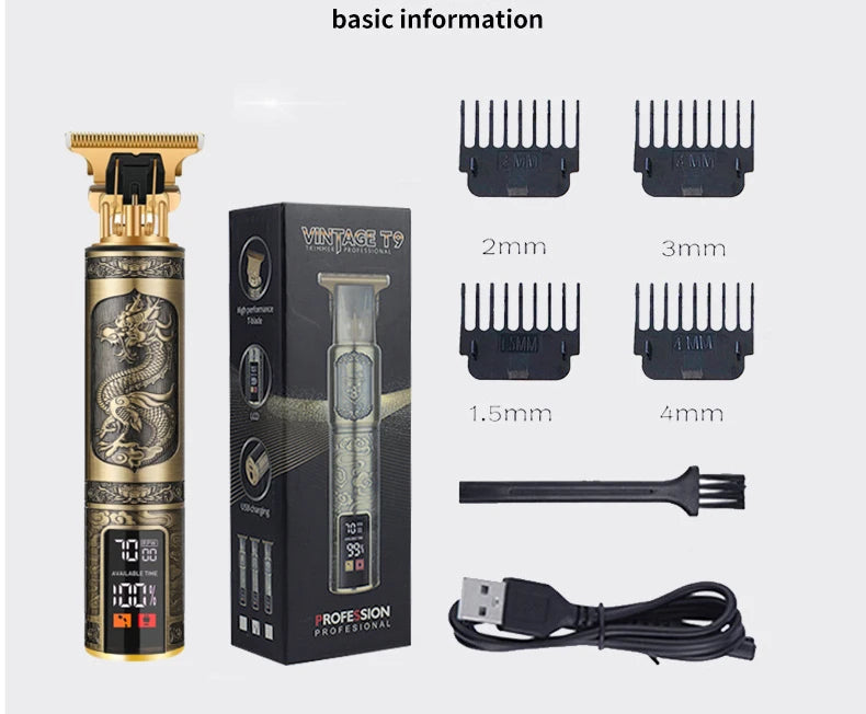 Electric Barber T9 Upgraded LCD Rechargeable Retro Oil Head Carving Electric Push Shear Pubic Hair Clipper Machine for Women