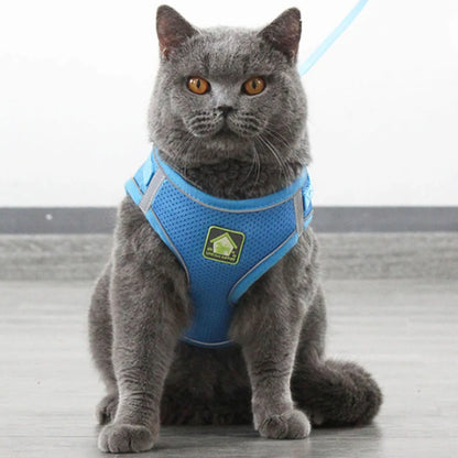 Adjustable Breathable Pet Dog Cat Harness and Leash Escape Proof Cat Vest Harness Puppy Dog Kitten Leads Reflective Cat Collar