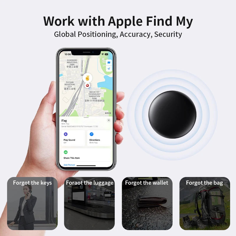 Security Bluetooth GPS Tag Based on Apple Find My app Anti-lose Tracker Sound Locating Message Reminder Alarm Device Key Finder