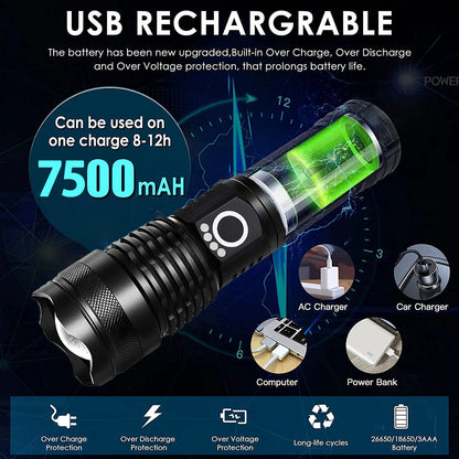 Super XHP120 Powerful Led Flashlight XHP90 High Power Torch Light Rechargeable Tactical Flashlight 18650 Usb Camping Lamp