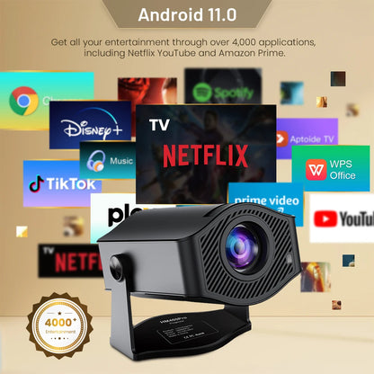 Android11 4K Projector 720P 200ANSI Dual Wifi6 BT5.0 HDMI2.0 4Point Keystone Correction Portable Home Theater Projector Upgraded