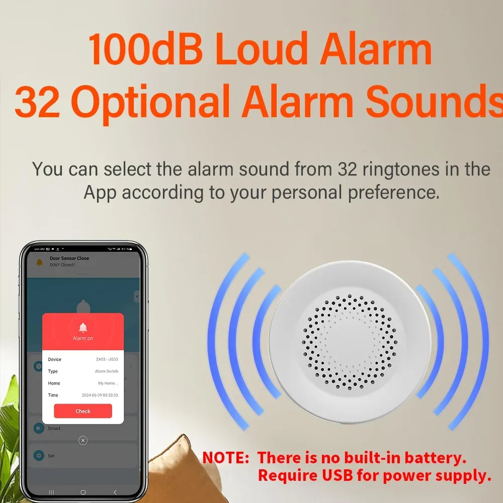 Tuya Zigbee WiFi Siren Alarm For Smart Home Security 100db Speaker Works With Alexa Yandex Alice Require Tuya Zigbee Hub.