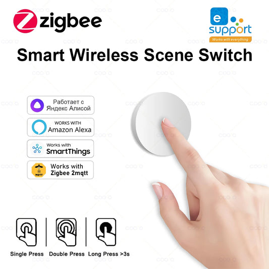 New ZigBee Button Scene Switch Intelligent Linkage Smart Wireless Wall Push Button works with Zigbee2MQTT Ewelink Alexa Alice