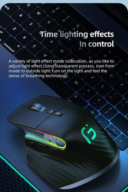 Bluetooth +2.4G Wireless Mouse Rechargeable 12 Colors RGB LED Gaming Mouse Ergonomic Mice for Gamer Computer Laptop iPad