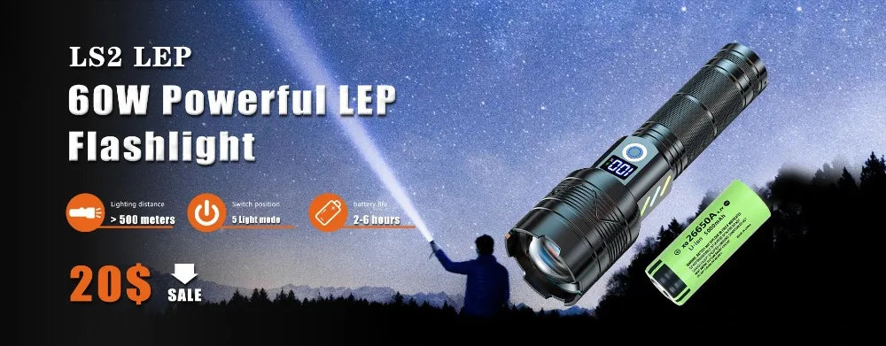 Super Long Range Tactical Flashlight High Power LED Torch USB Rechargeable Strong Light Lamp Outdoor Portable Lantern Waterproof