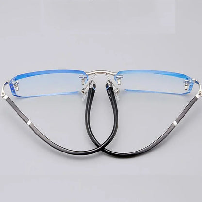 Luxury Diamond Cutting Photochromic Reading Glasses Men Business Rimless Eyeglasses Women Color Changing Presbyopia Eyewear