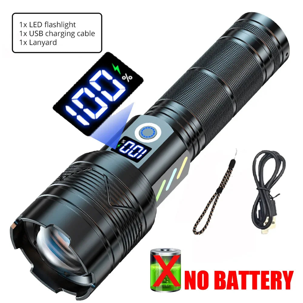 Super Long Range Tactical Flashlight High Power LED Torch USB Rechargeable Strong Light Lamp Outdoor Portable Lantern Waterproof