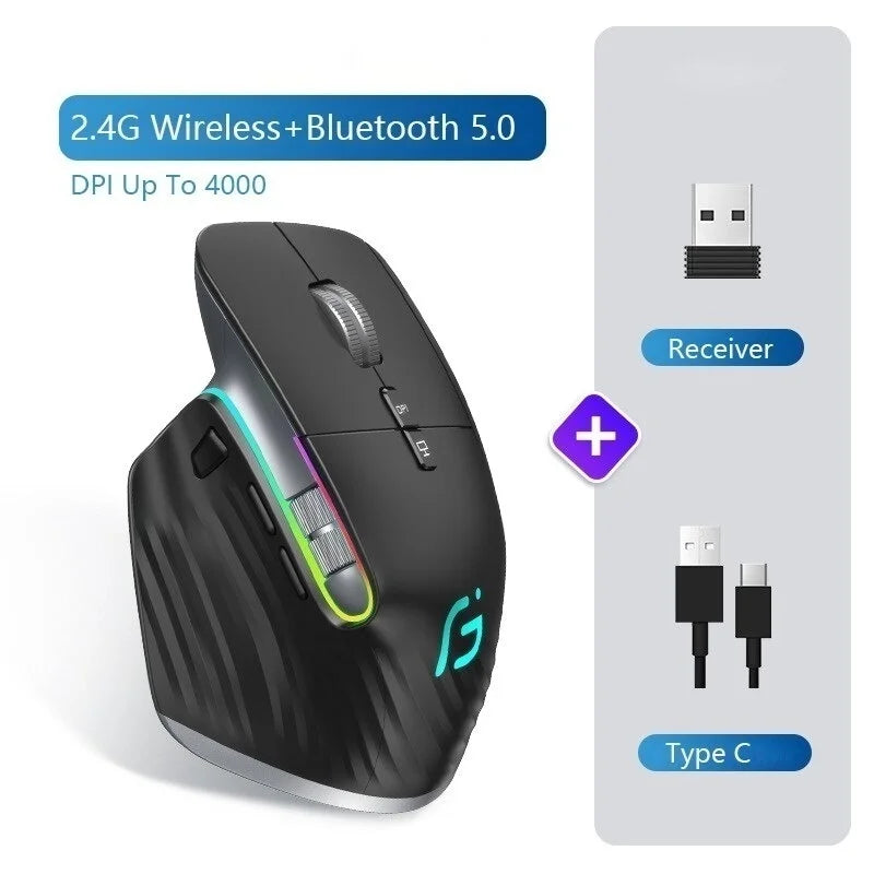 Bluetooth +2.4G Wireless Mouse Rechargeable 12 Colors RGB LED Gaming Mouse Ergonomic Mice for Gamer Computer Laptop iPad