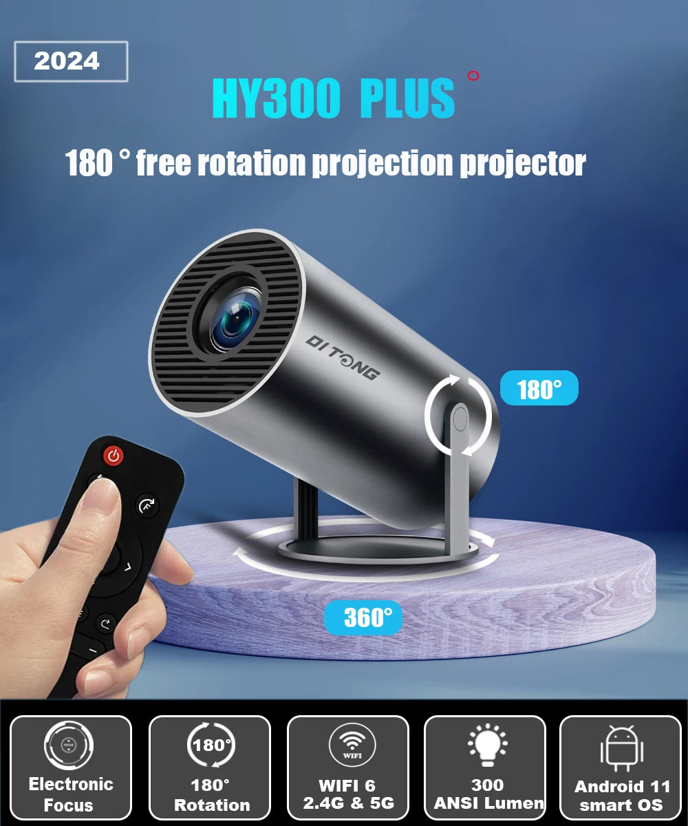 DITONG HY300 Plus Projector Android 4K 1280*720P Video Cinema Outdoor Portable Outdoor home hd led Projetor hy300 pro Upgraded