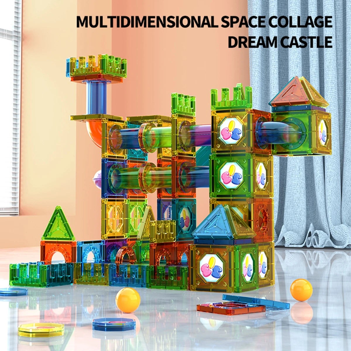 Light Magnetic Tiles Building Blocks for Kids, 3D Clear Educational STEM Building Toys, Magnetic Marble Run Blocks Toys for Kids