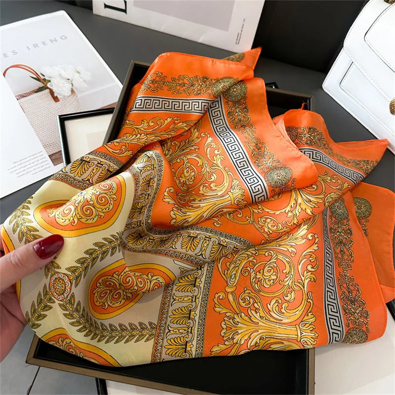 2024 New Fashion 70X70cmPrinted Women's Scarf Pashmina Silk Scarf Square Shawl Decorative Headband Neck Luxury Design Bandana