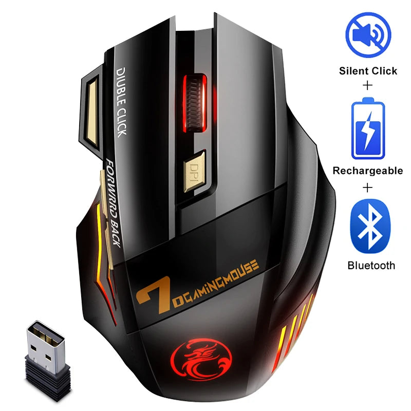 Rechargeable Bluetooth Mouse Wireless PC Gamer Mouse Computer Gaming Mouse Ergonomic Mause 5500 DPI  Mice For Laptop Ipad