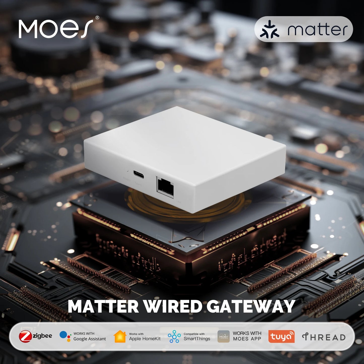 MOES Tuya Zigbee Matter Thread Gateway Smart Home Bridge Matter Hub Support Voice Control Siri Homekit Smartthings Google Alexa