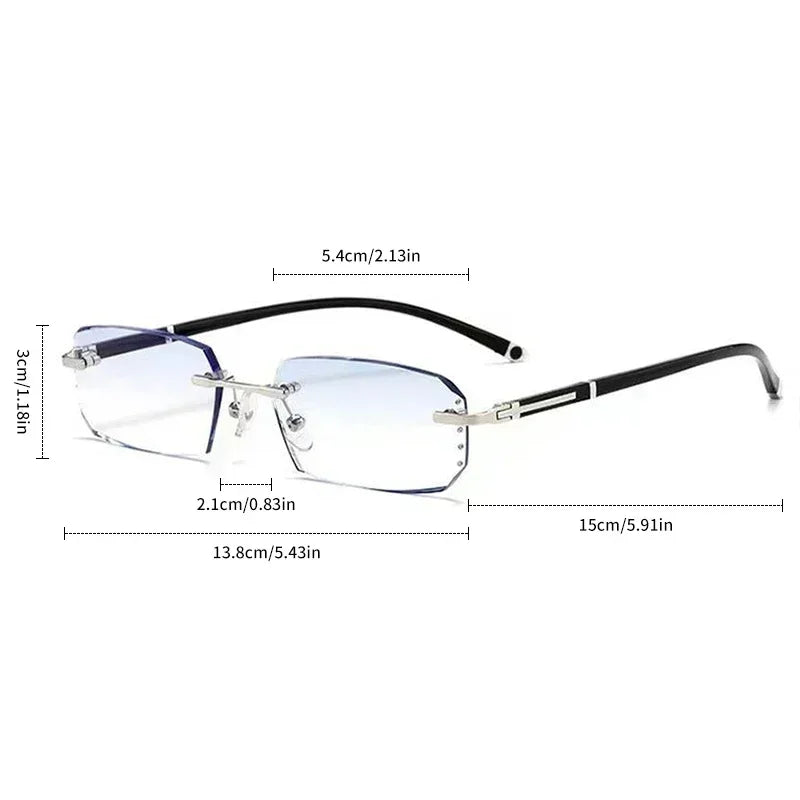 Luxury Diamond Cutting Photochromic Reading Glasses Men Business Rimless Eyeglasses Women Color Changing Presbyopia Eyewear