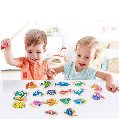 Montessori Wooden Fishing Toys For Children Magnetic Marine Life Cognition Fish Games Parent-Child Interactive Educational Toy